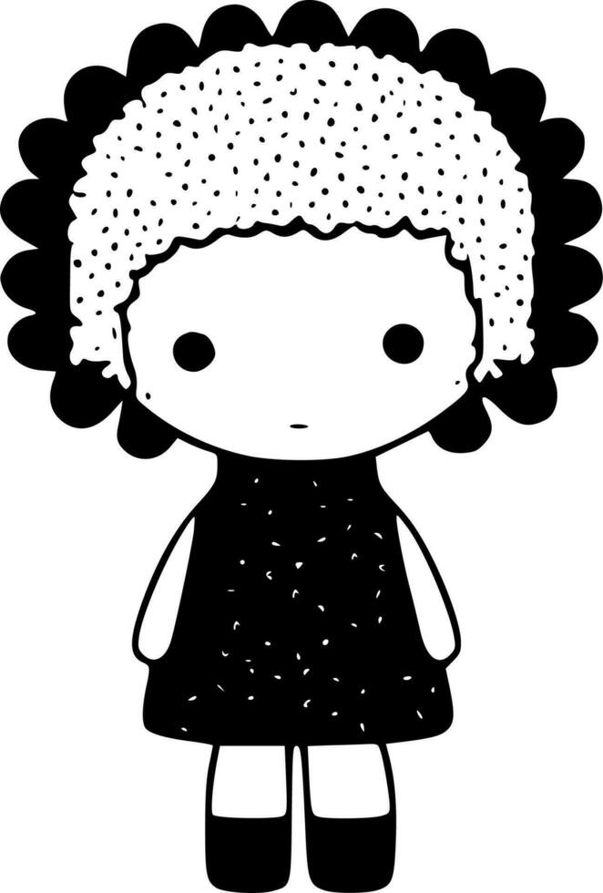 muñeca, negro y blanco vector ilustración