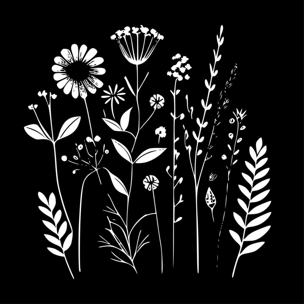 Boho Flowers, Black and White Vector illustration