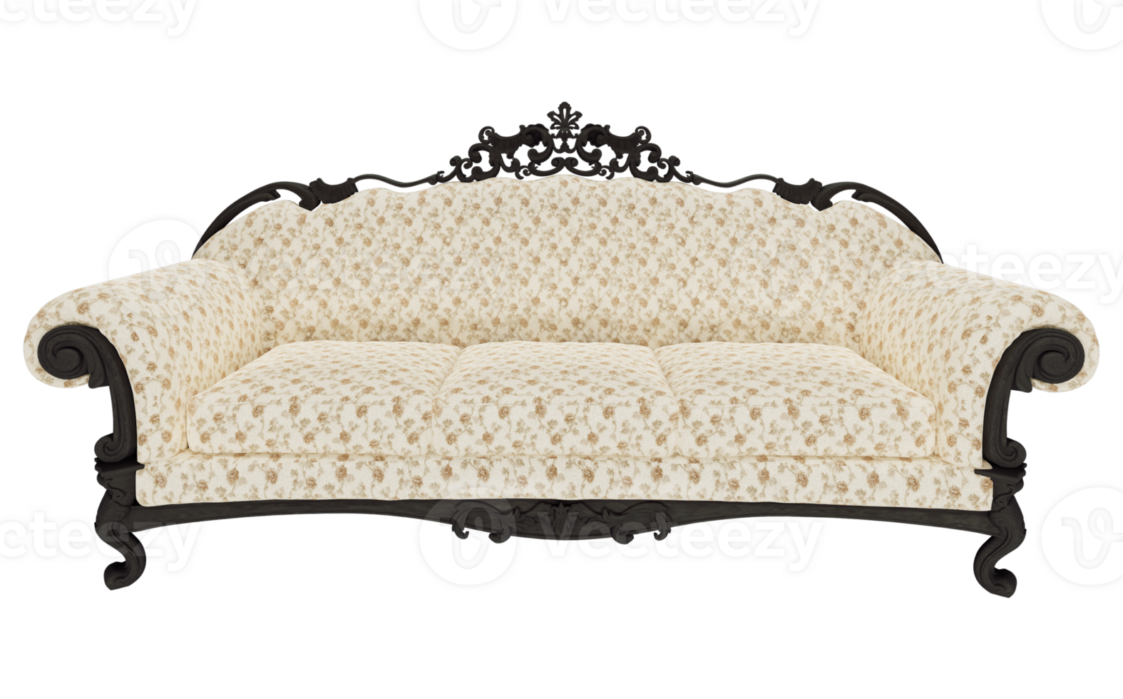 sofa vintage wood classic fabric isolated on white background, 3D PNG. png