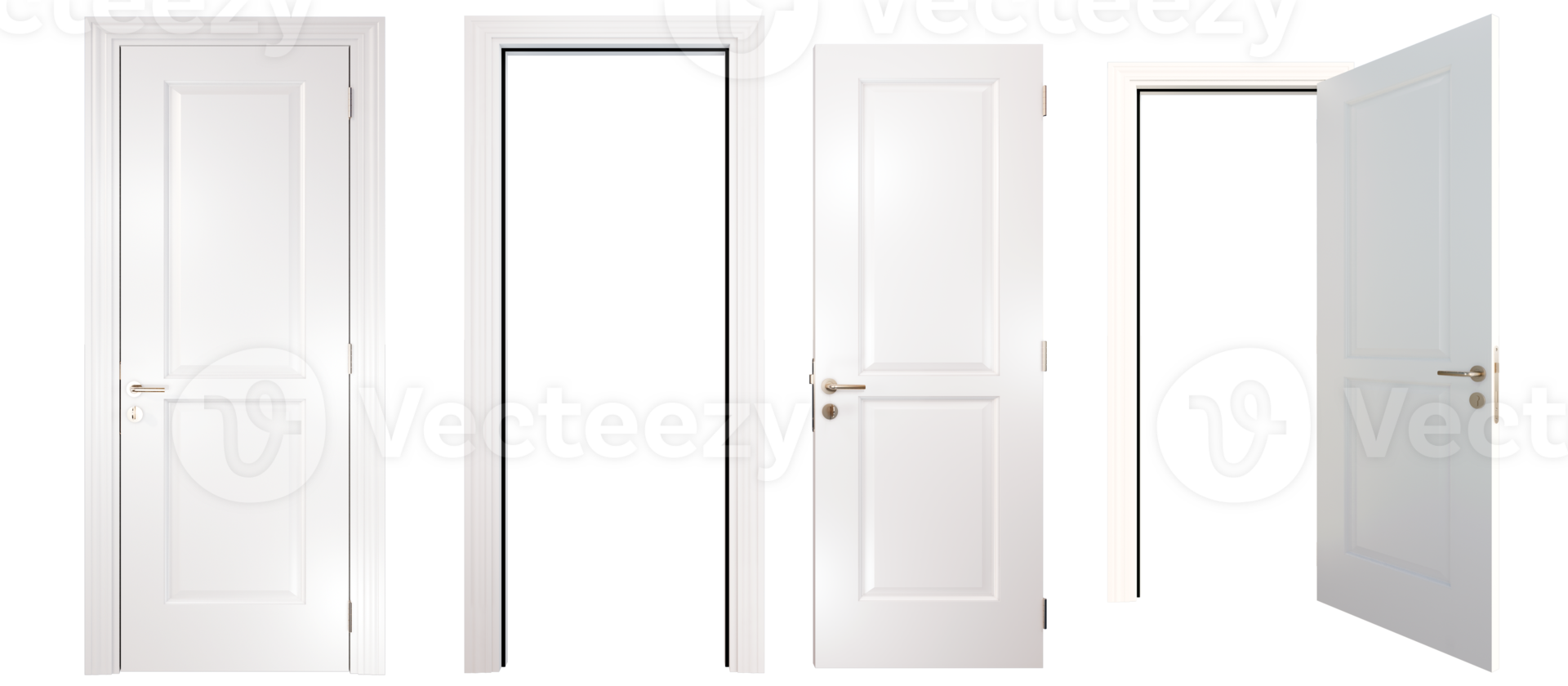 door White golden handle isolated on white background PNG 3D rendering.