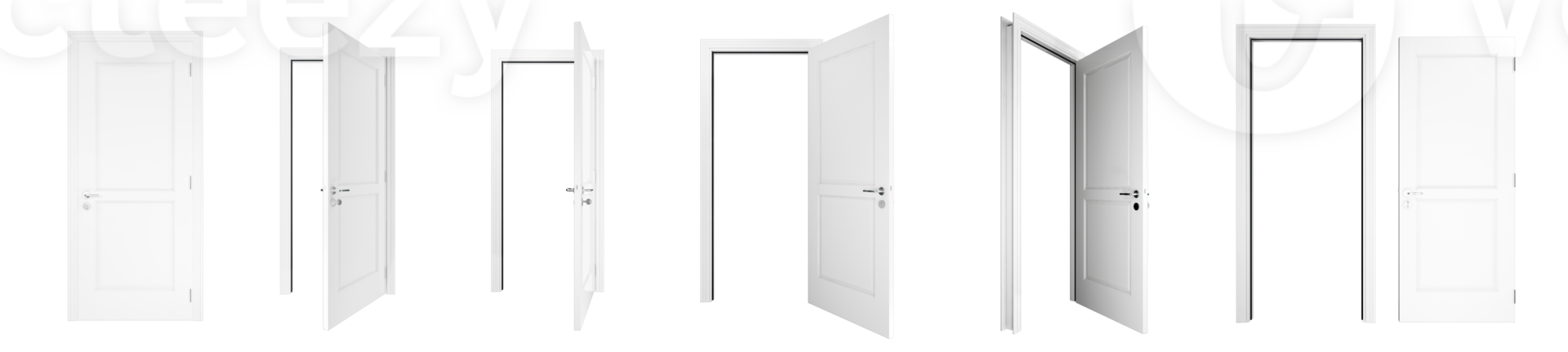 door isolated on white background PNG 3d rendering . light gray door