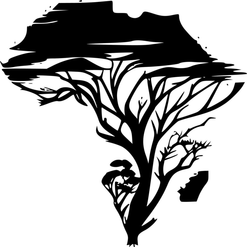 Africa, Black and White Vector illustration