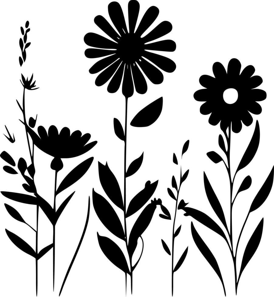 flores - negro y blanco aislado icono - vector ilustración