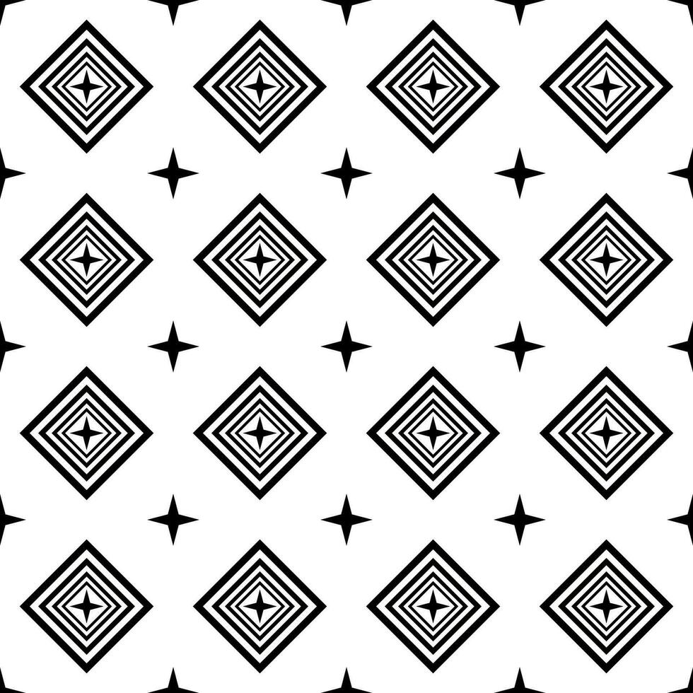 Seamless geometric pattern superimposed rhombus and four-pointed star minimalism modern style black color and white background. vector