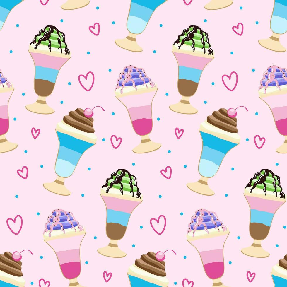 Cute kids pattern with ice creams, seamless background, and baby print. Vector texture for kids bedding, fabric, wallpaper, wrapping paper, textile, t-shirt.