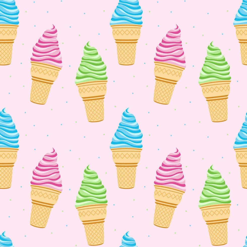 Cute kids pattern with ice creams, seamless background, and baby print. Vector texture for kids bedding, fabric, wallpaper, wrapping paper, textile, t-shirt.
