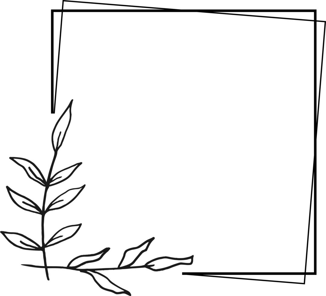 Simple square floral frame border with a corner of hand drawn plants for a wedding or engagement or greeting card png