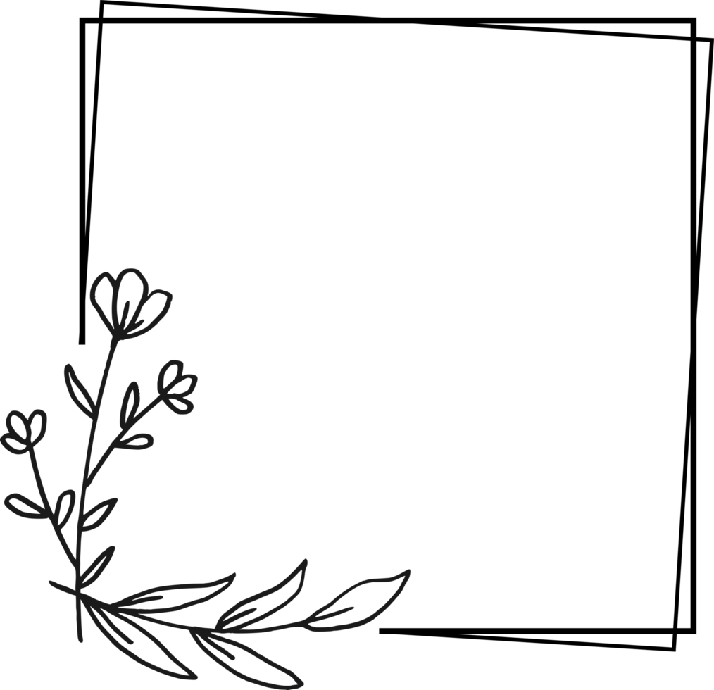 enkel fyrkant blommig ram gräns med en hörn av hand dragen växter för en bröllop eller engagemang eller hälsning kort png