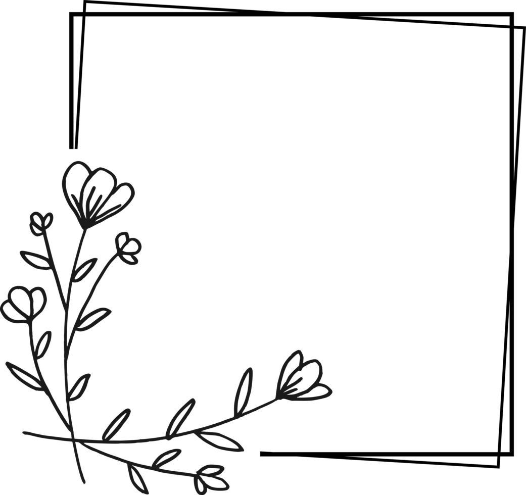sencillo cuadrado floral marco frontera con un esquina de mano dibujado plantas para un Boda o compromiso o saludo tarjeta png