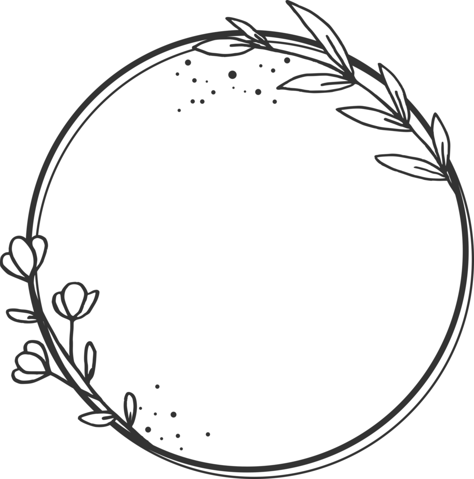 Circle Floral border with hand drawn flowers and leaves for wedding or engagement or greeting card png