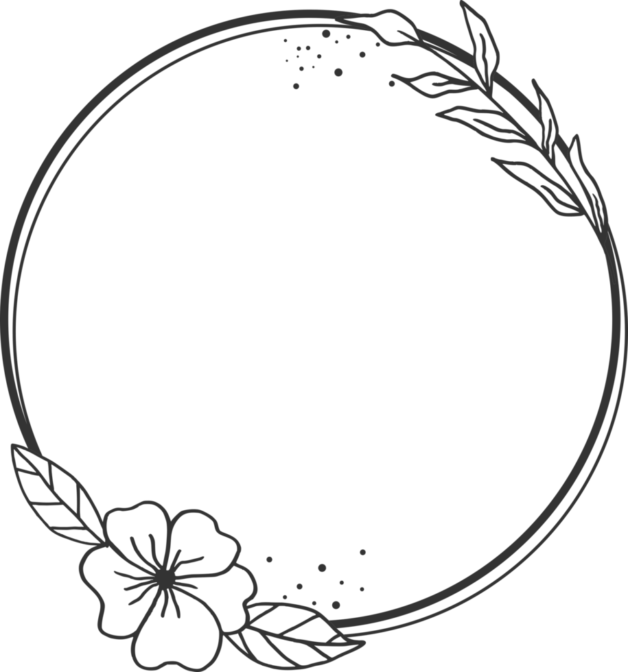 Circle Floral border with hand drawn flowers and leaves for wedding or engagement or greeting card png