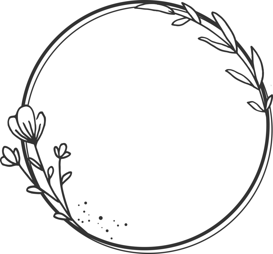 Circle Floral border with hand drawn flowers and leaves for wedding or