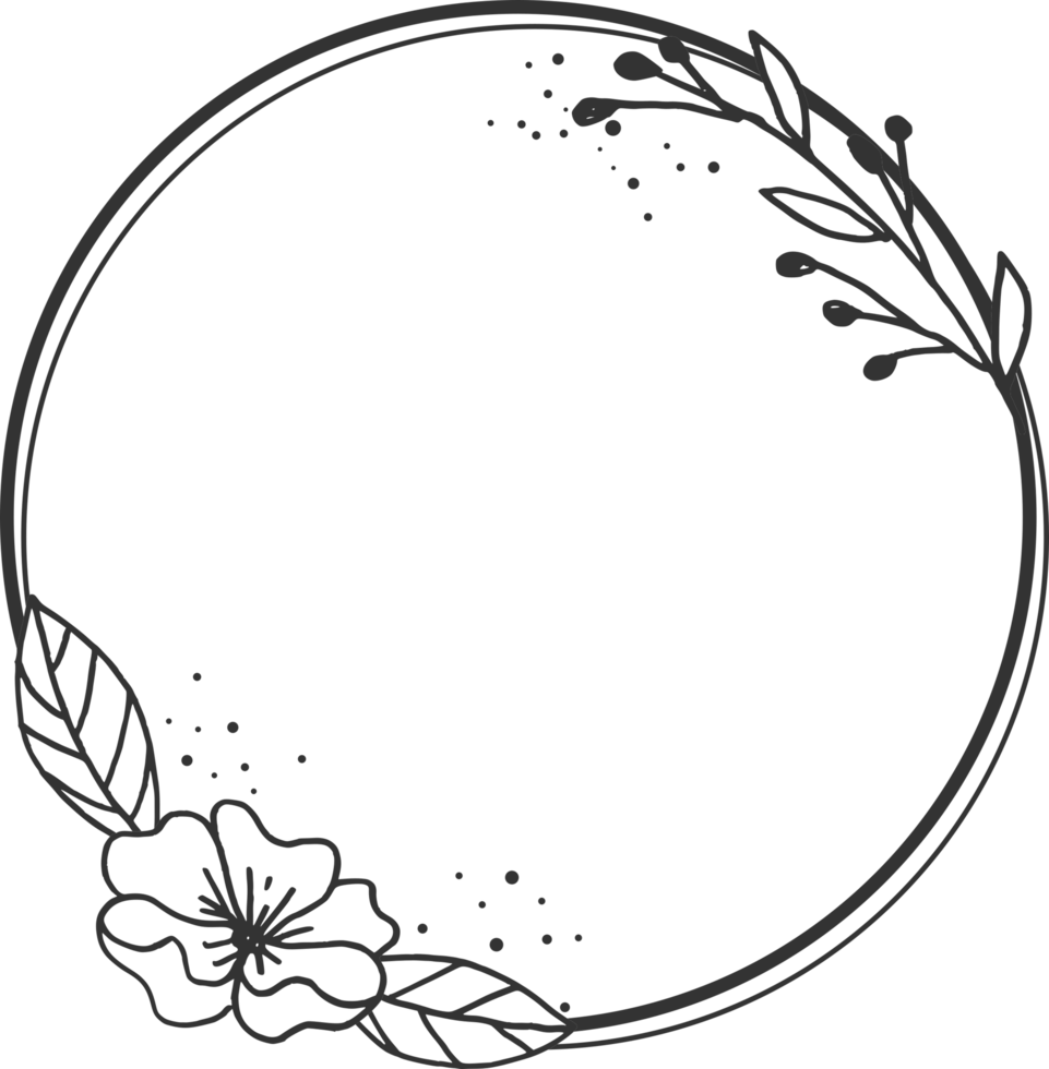 Circle Floral border with hand drawn flowers and leaves for wedding or engagement or greeting card png