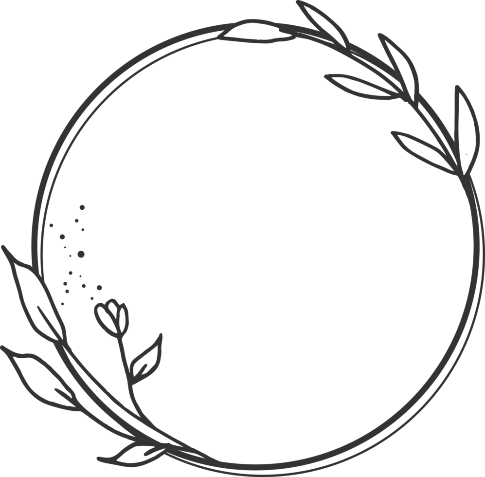 Circle Floral border with hand drawn flowers and leaves for wedding or engagement or greeting card png