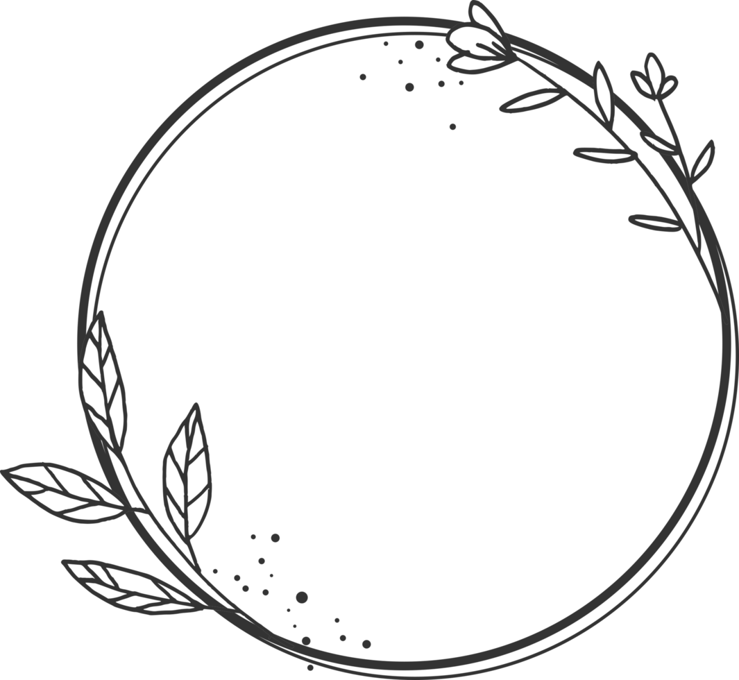 Circle Floral border with hand drawn flowers and leaves for wedding or engagement or greeting card png