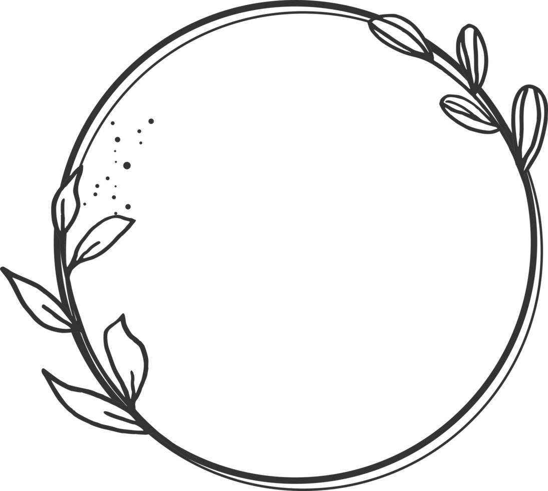 Circle Floral border with hand drawn flowers and leaves for wedding or engagement or greeting card png