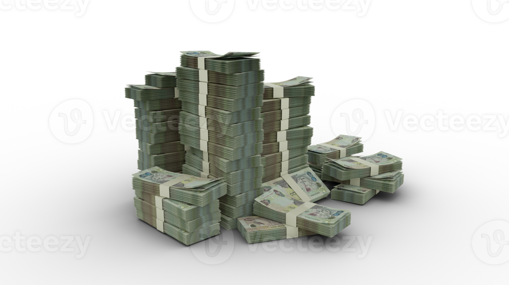 Stack of Moroccan Dirham notes. 3d rendering of bundles of money isolated on transparent background png