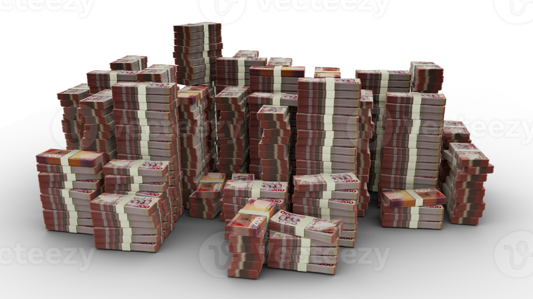 Big stack of Ghanaian cedi notes. A lot of money isolated on transparent background. 3d rendering of bundles of cash png
