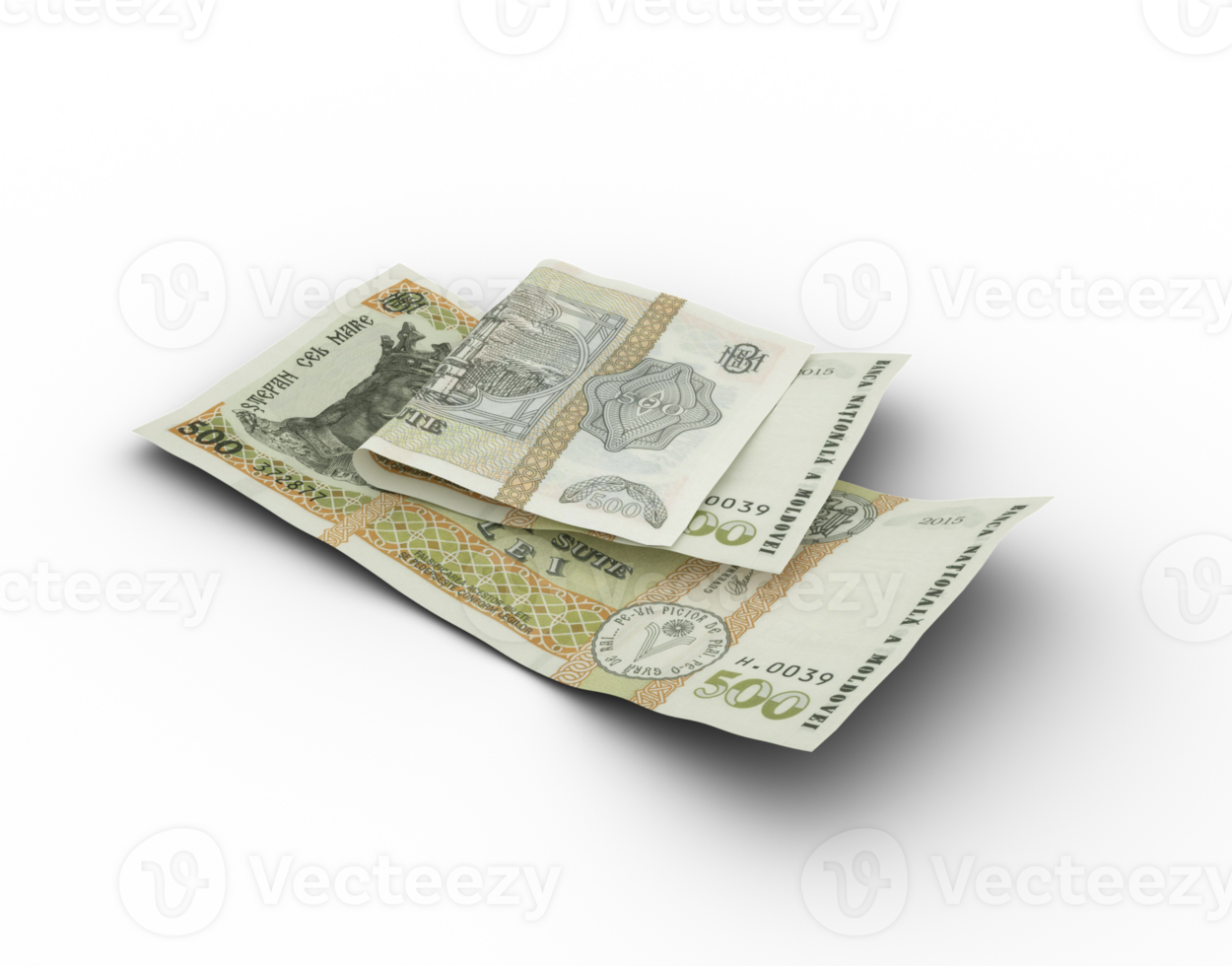 3D rendering of Double Moldovan leu notes isolated on transparent background png