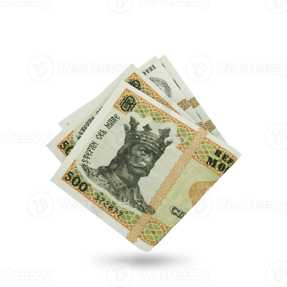 3d rendering of Folded Moldovan leu notes isolated on transparent background. png