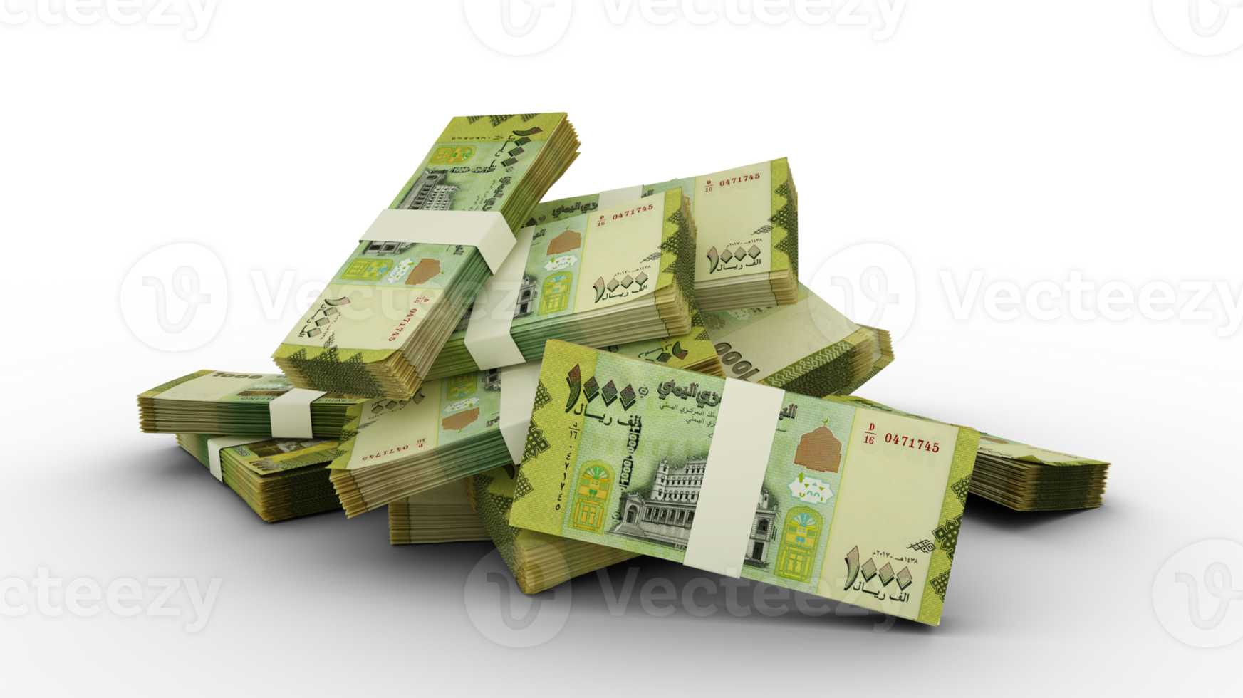 3D Stack of Yemeni Rial notes png