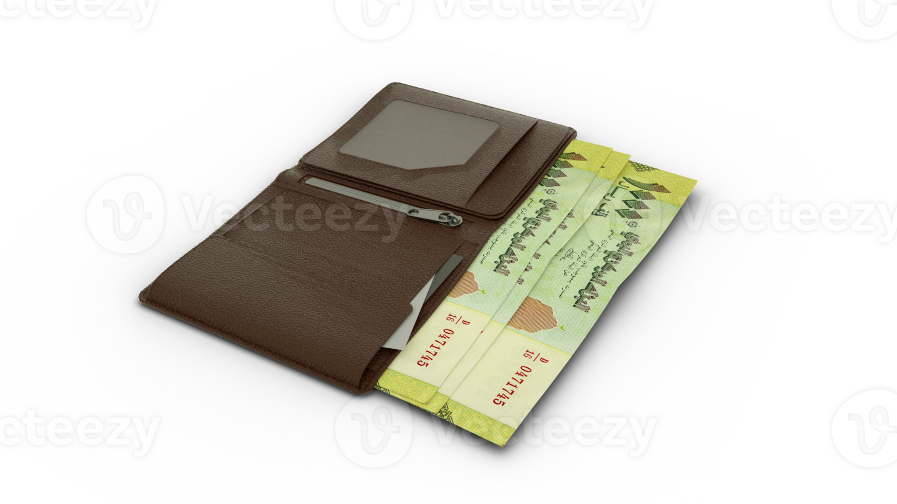 3D rendering of Yemeni Rial notes in wallet png