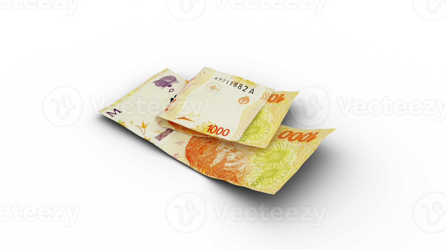 3D rendering of Double Argentine peso notes isolated on transparent background png