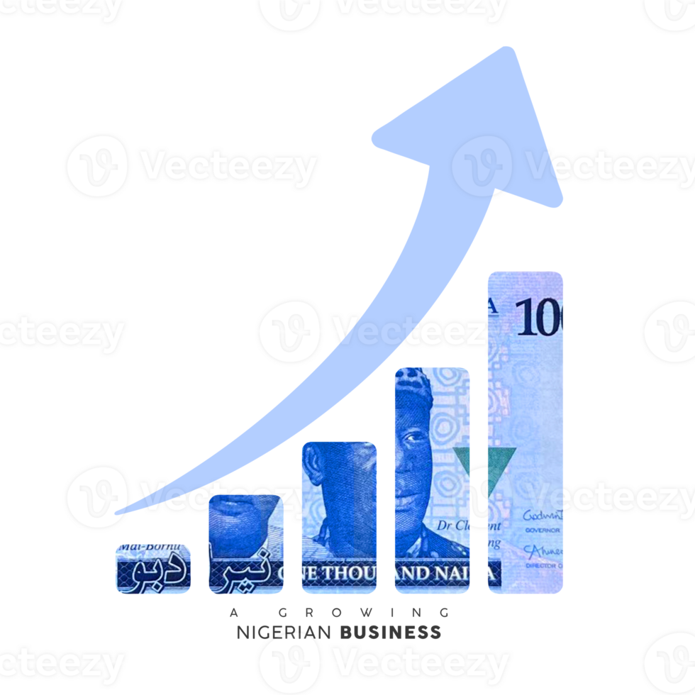 Growing business icon. clip masking of Nigerian naira note to in the shape of a business growth graph. Illustration png