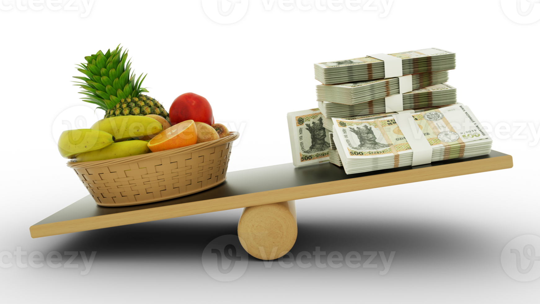 Inflation in Moldova, Weighing Moldovan currency against foodstuffs, high cost of living, 3d rendering png