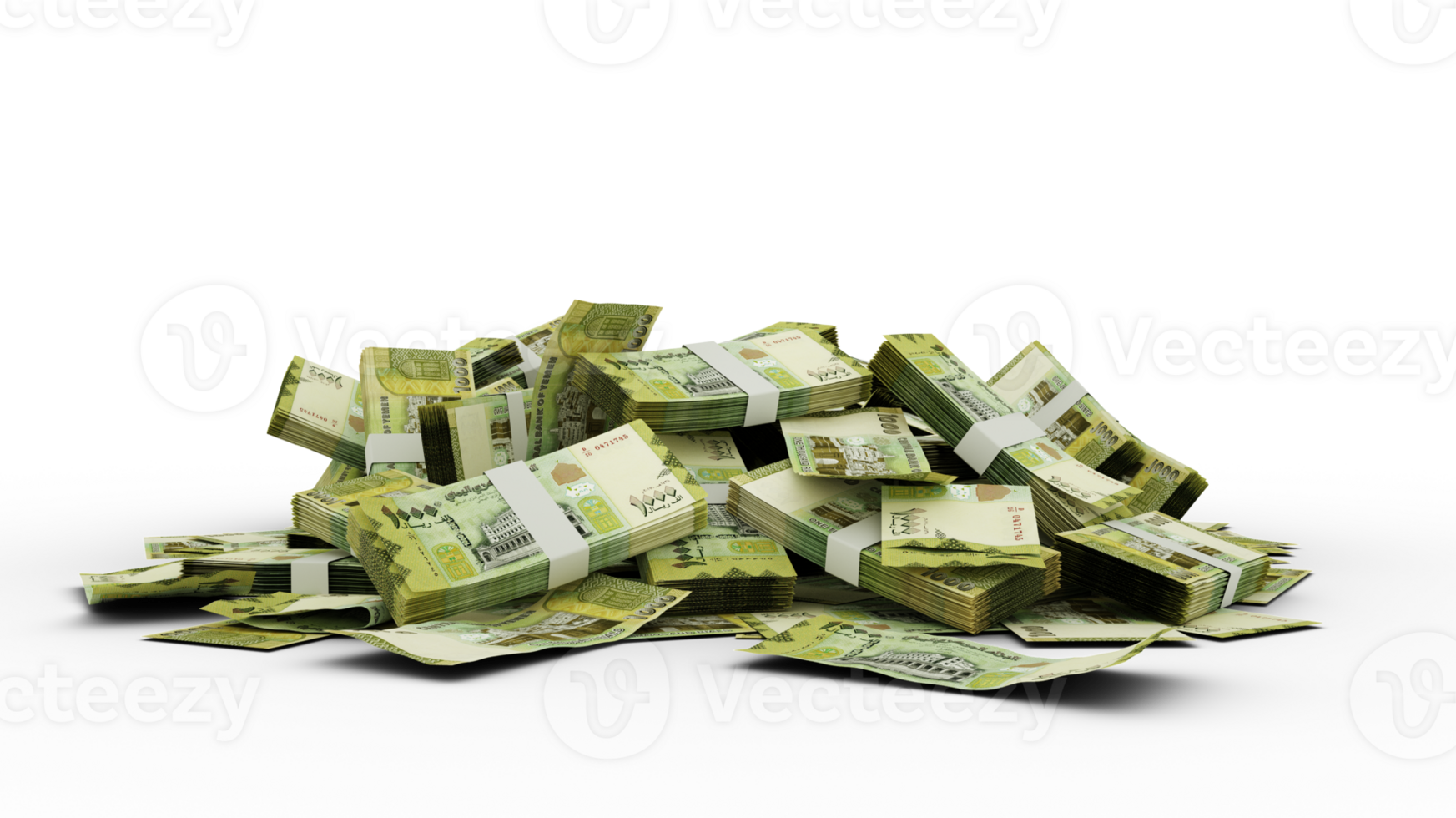 3D Stack of 50 Yemeni Rial notes isolated on transparent background png