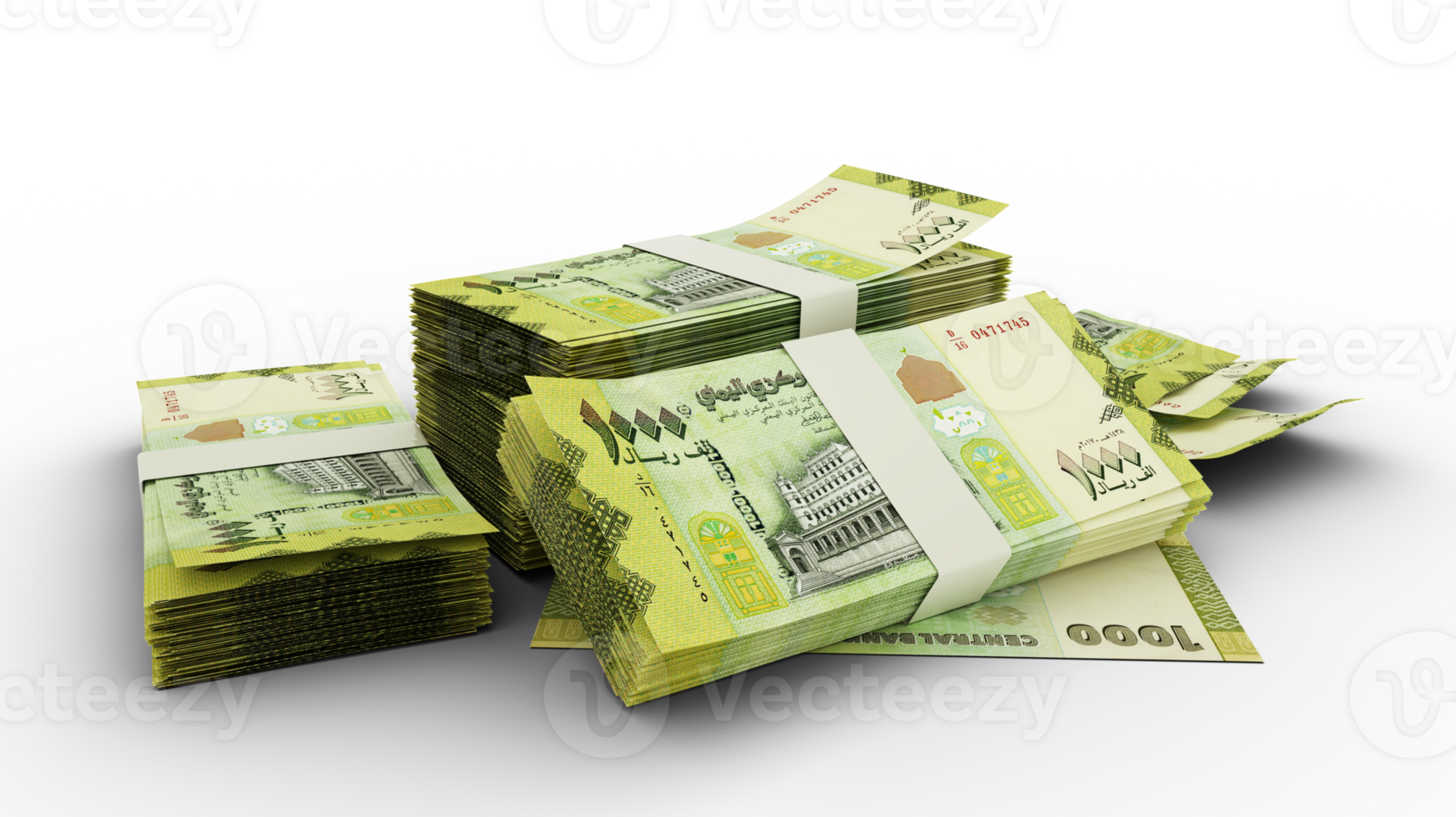 3D Stack of Yemeni Rial notes isolated on transparent background png
