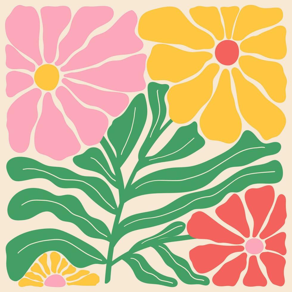 maravilloso garabatear y resumen orgánico planta formas Arte. matisse floral póster en de moda retro 60s 70s estilo. vector