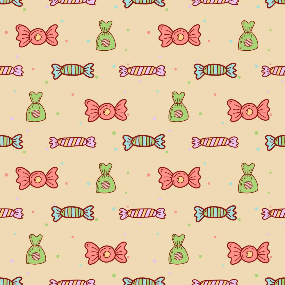 Hand drawn candies seamless pattern. Flat vector illustration