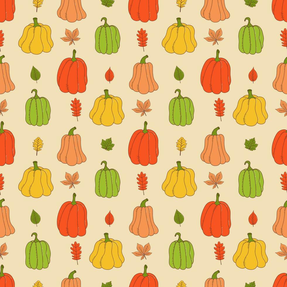 Cute pumpkin seamless pattern. Vector illustration in hand drawn style