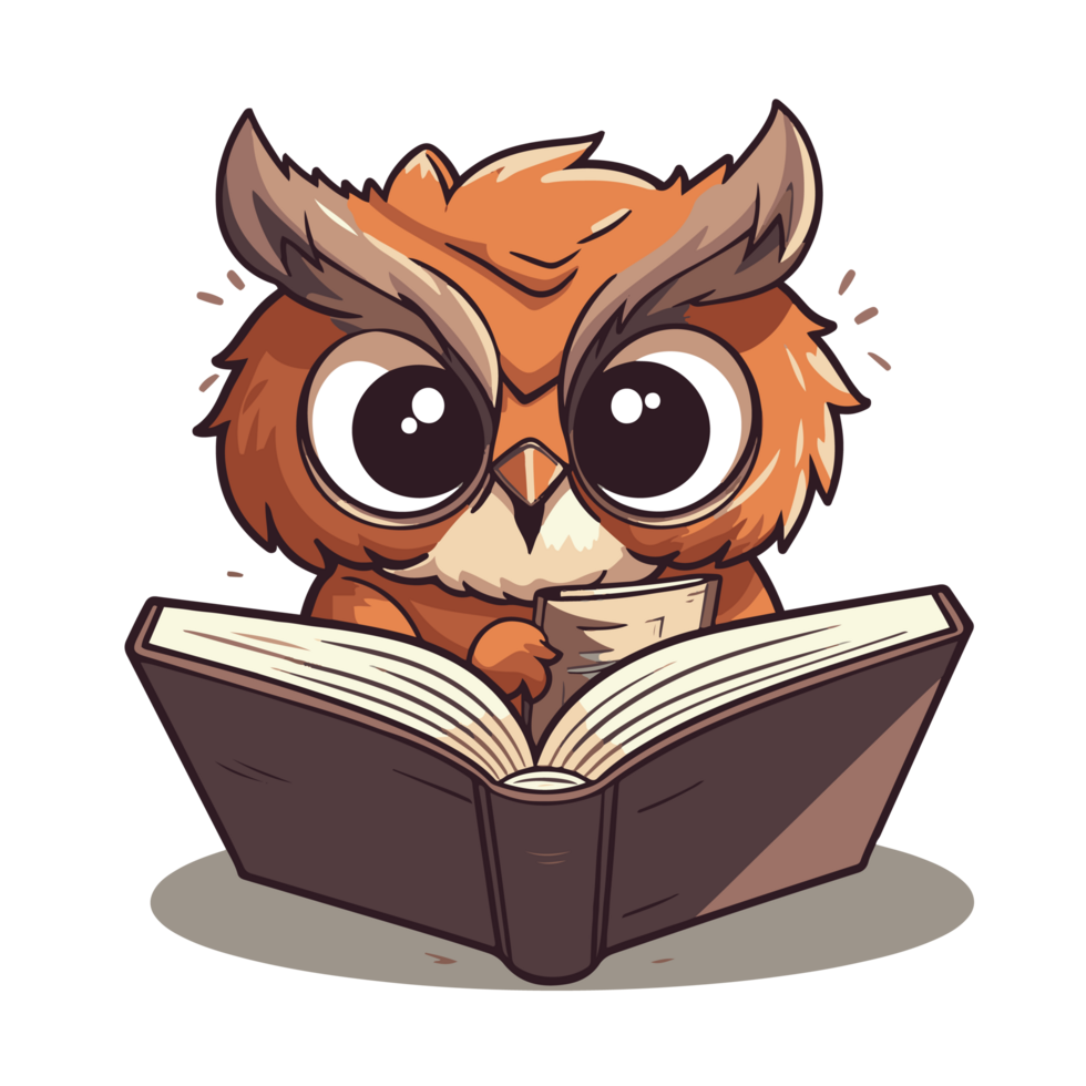 Cute owl reading a book png