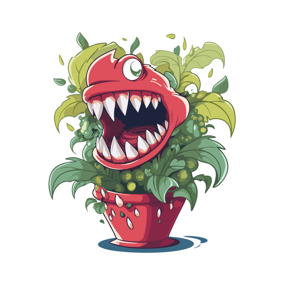 Cartoon monster in a flowerpot png