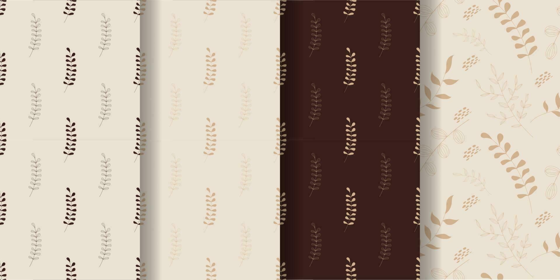 Aesthetic patterns. Boho patterns. Set of seamless pattern with leaves and  dots in boho and aesthetic style. Vector Illustration.
