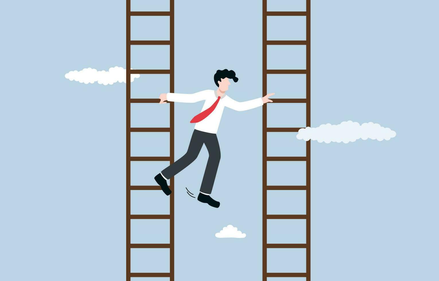 Changing business direction, decision to face new challenge, career path change concept, Businessman trying to move from ladder to the another one beside. vector