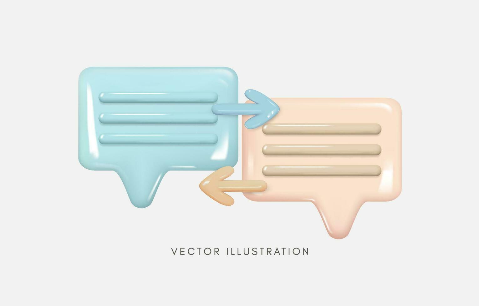 3D speech bubbles with arrows of exchange, sharing idea, exchange of opinion, business communication, team brainstorming concept, Vector illustration.
