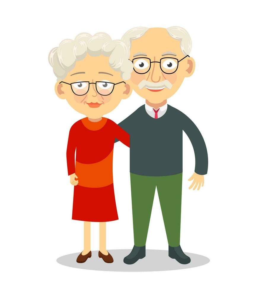 Elderly couple standing and hugging. Grandparents characters. Old spouses vector illustration