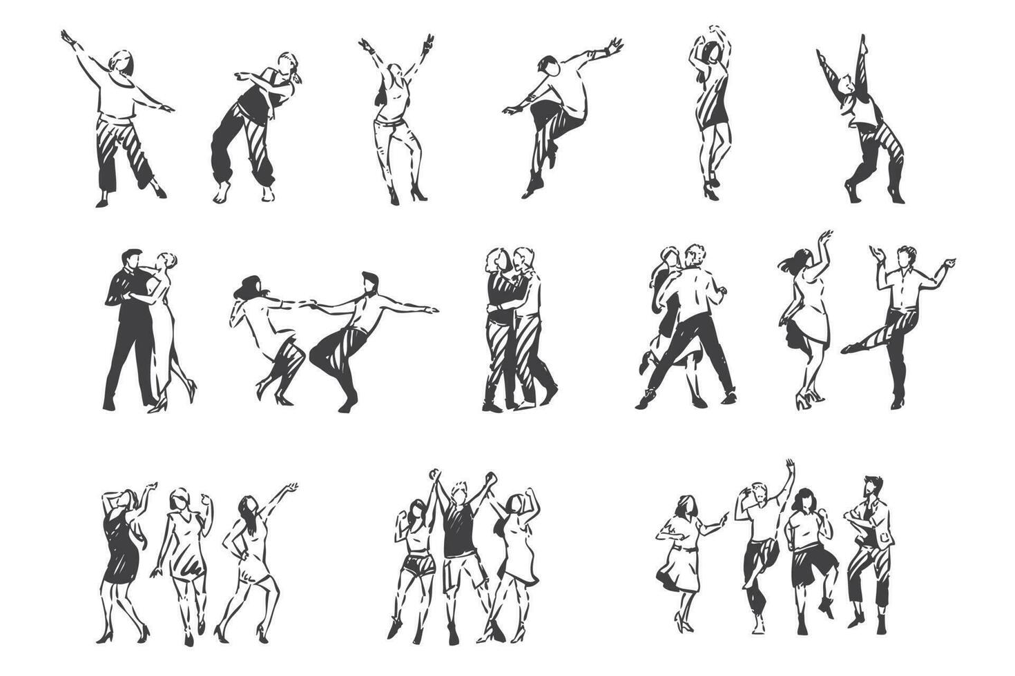personas bailando a música concepto bosquejo. mano dibujado aislado vector