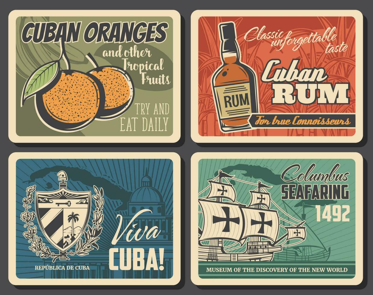 Viva Cuba travel retro posters, Columbus museum vector