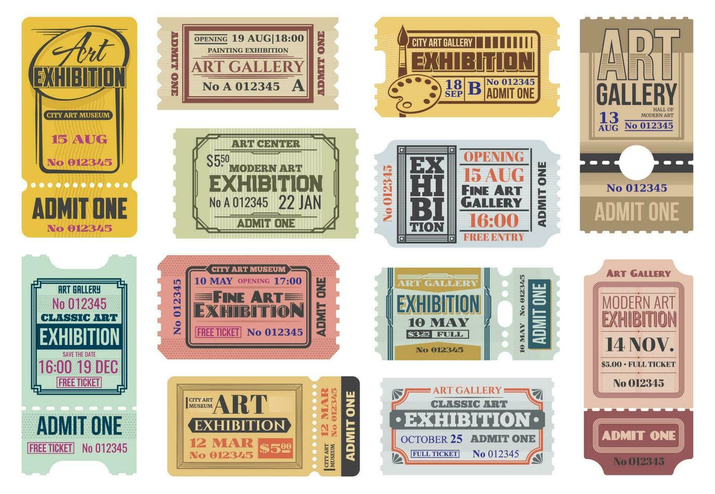 Art gallery, exhibition tickets, admits to event vector