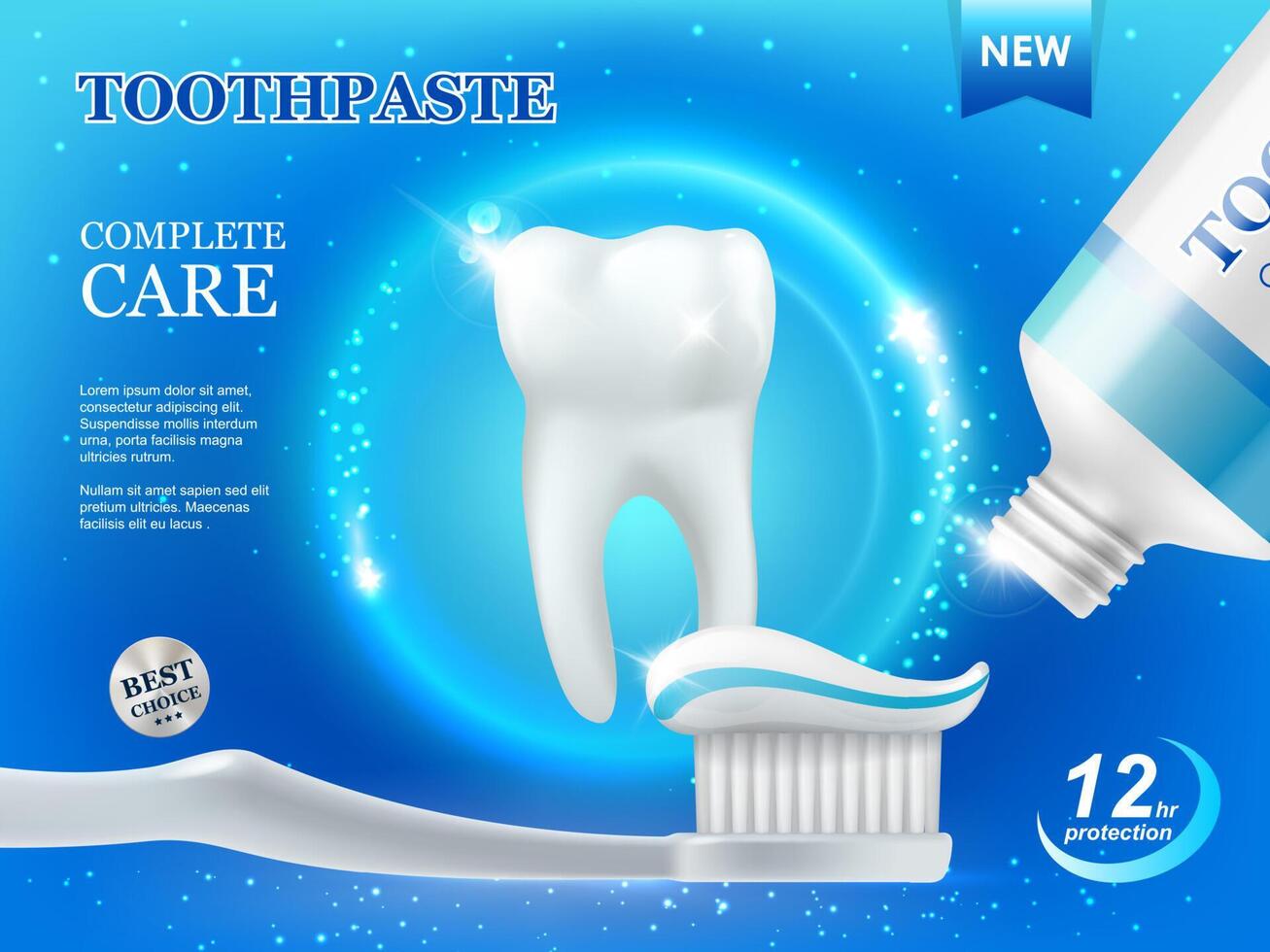 Whitening toothpaste and brush, dental care poster vector