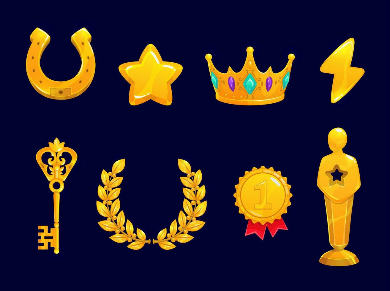 Golden game assets, cartoon vector rate elements