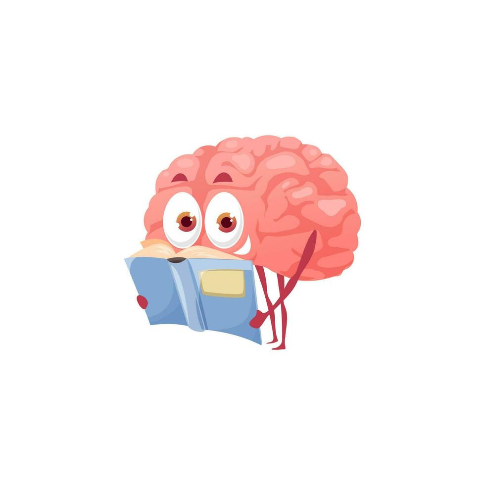 Smart cartoon brain reading book, mental health vector