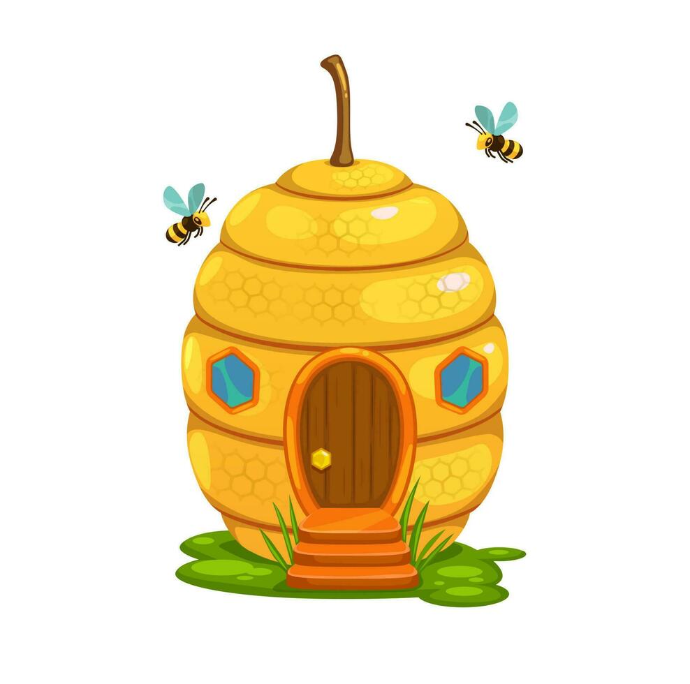 Bee hive cartoon fairy house, dwelling of honeybee vector