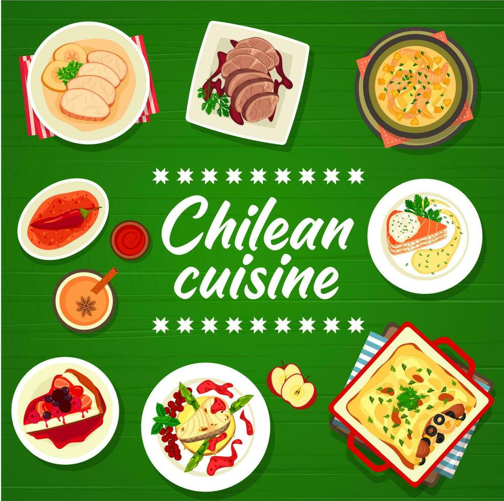 chileno comida restaurante menú cubrir, Chile cocina vector