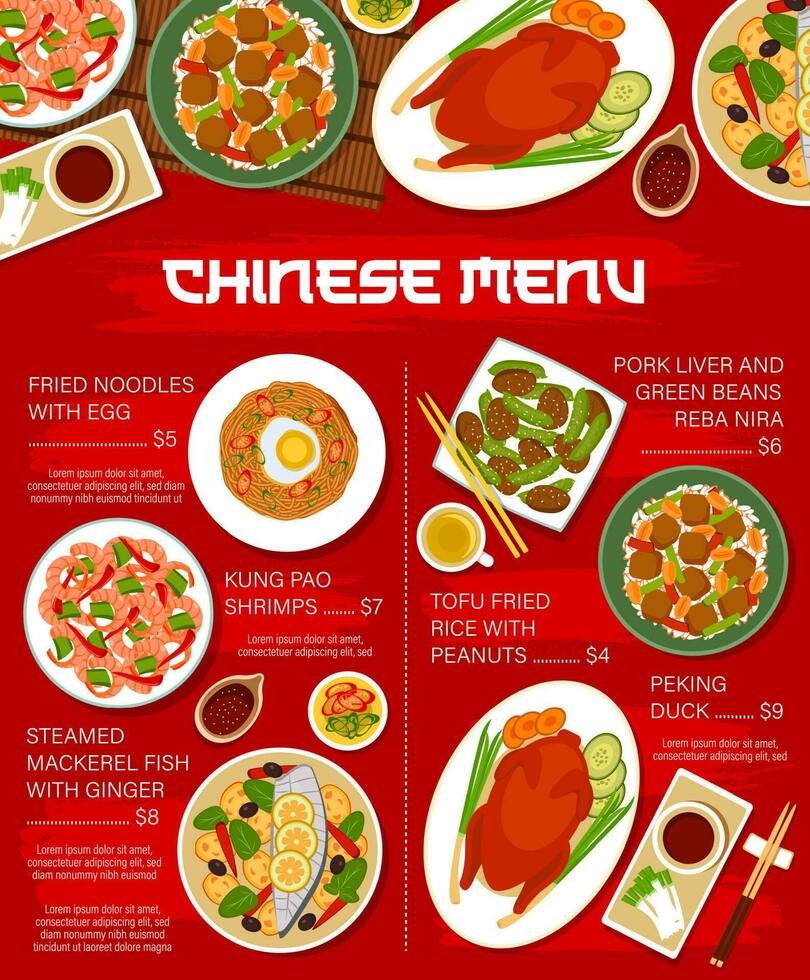 Chinese cuisine vector menu template, price list