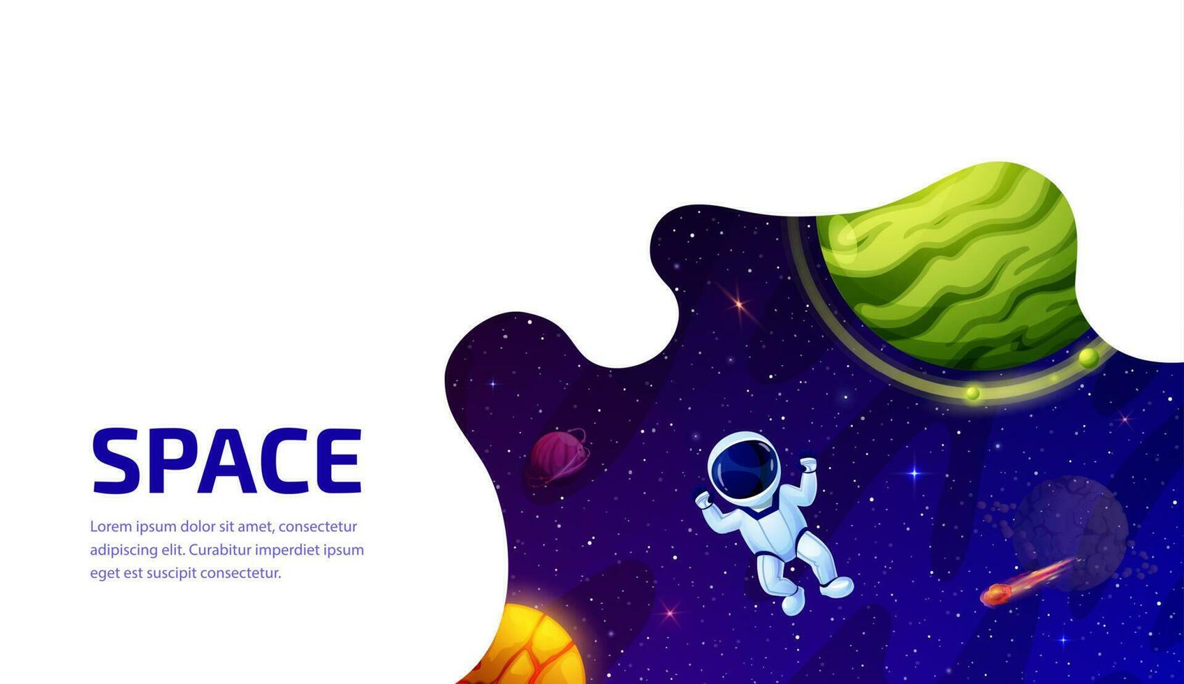 Space landing page. Astronaut, galaxy and planets vector